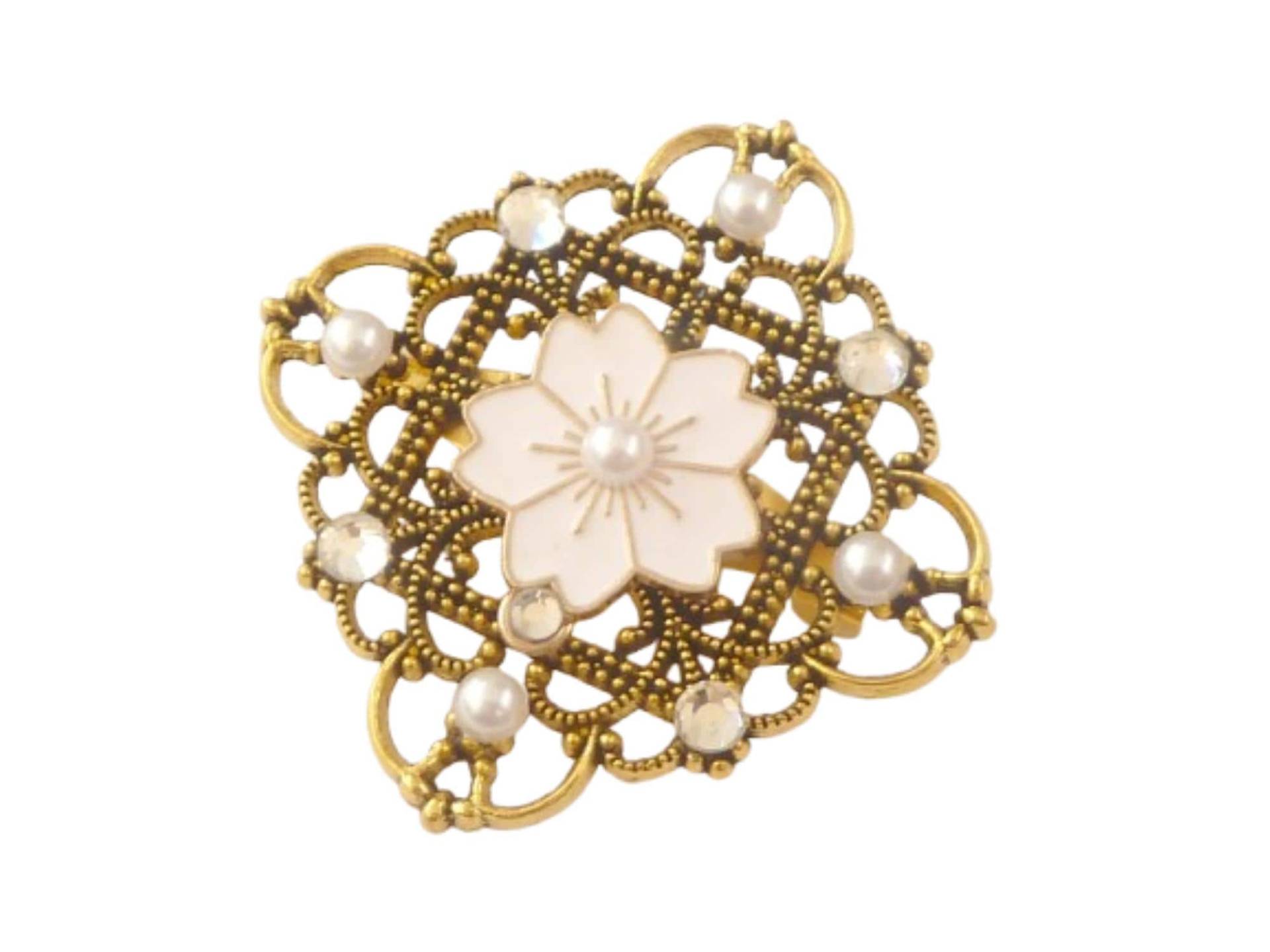 Eckige Brosche Mit Feiner Emaille Blüten Weiß Goldfarben Schal Clip Dekolletéschmuck Reversschmuck Für Taschen Hüte Mützen Etuis Und Mehr von Schmucktruhe