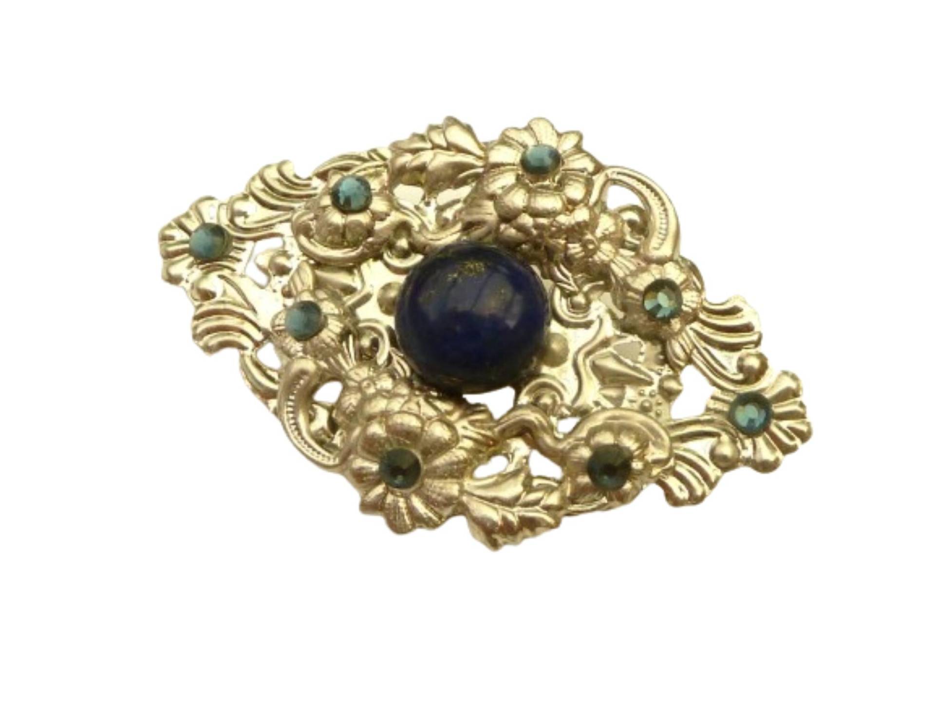 Edelstein Brosche Mit Lapislazuli Cabochon, Dunkelblau Silber Brosche, Dekolletéschmuck, Geschenkidee Frau Freundin von Schmucktruhe