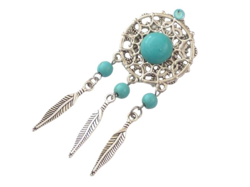 Edelstein Brosche Traumfänger Motiv Mit Türkisen Silberfarben Taschenschmuck Geschenk Frau Freundin von Schmucktruhe