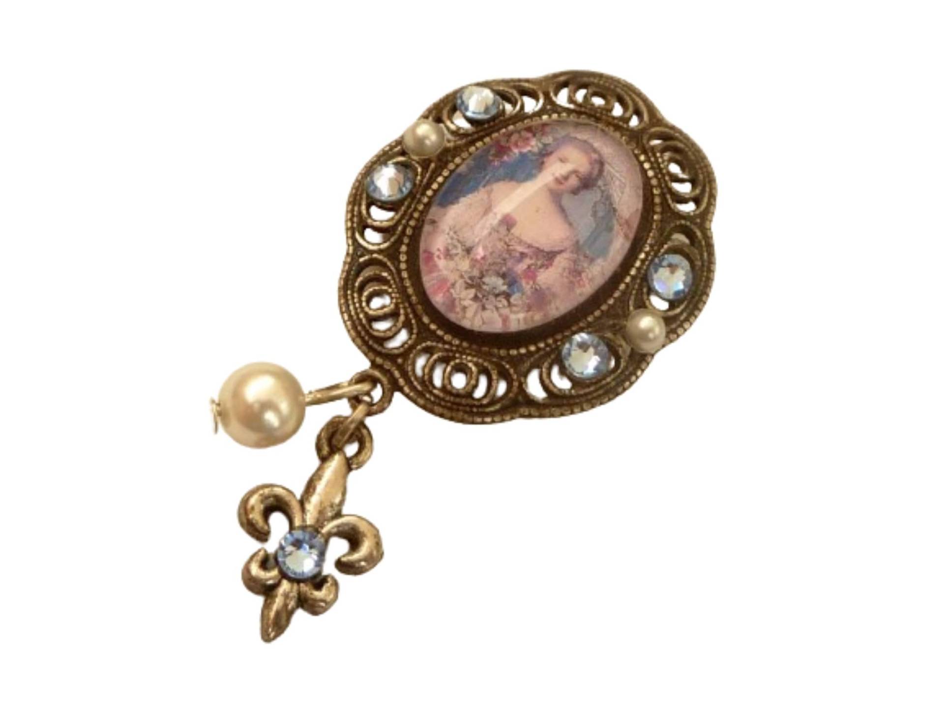 Edle Brosche Mit Rokoko Dame Blau Antiksilber Unikat Schmuck Dekolletéschmuck Taschenschmuck Geschenkidee Frau Freundin von Schmucktruhe