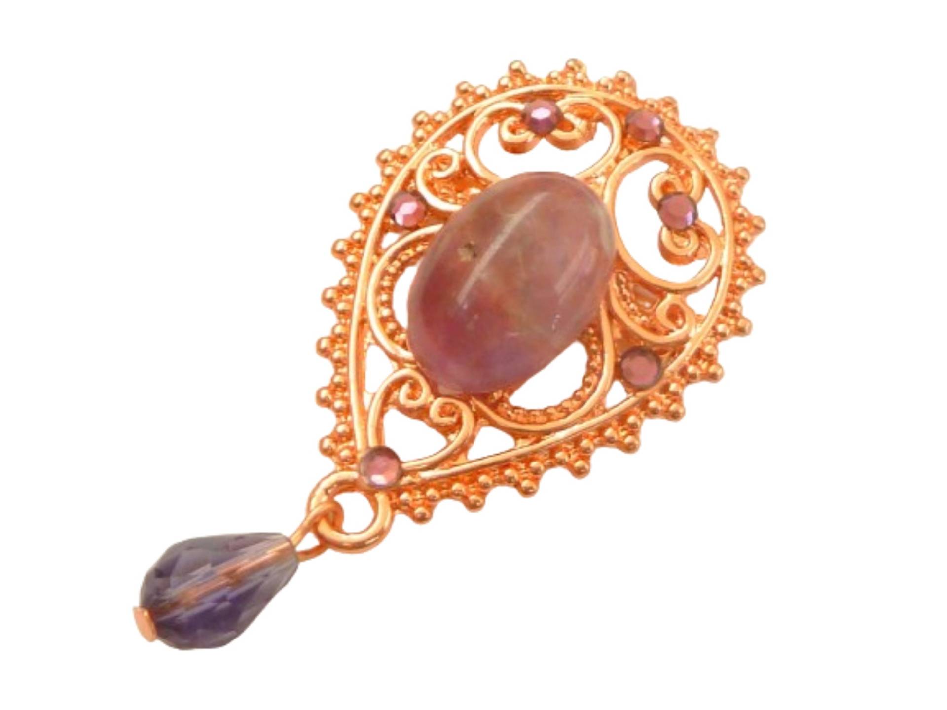 Edle Edelstein Brosche Unikat Mit Amethyst Cabochon Lila Rotgoldfarben Dekolletéschmuck Reversschmuck Taschenschmuck von Schmucktruhe