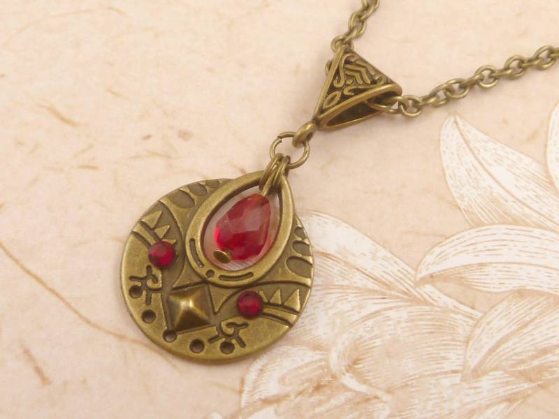 Edle Halskette in Tropfenform Rot Bronzefarben Unikat Schmuck Geschenkidee Frau Freundin Muttertag von Schmucktruhe