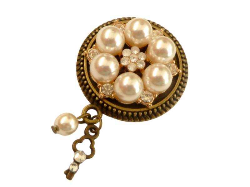 Edle Perlen Brosche Mit Strass Bronzefarben Schmuck Für Pullover, Blusen, Schals, An Taschen Oder Hüten Und Mützen Edle Perlen Brosche Mit Strass Bronzefarben Schmuck Für Pullover, Blusen, Schals, An Taschen Oder Hüten Und Mützen von Schmucktruhe