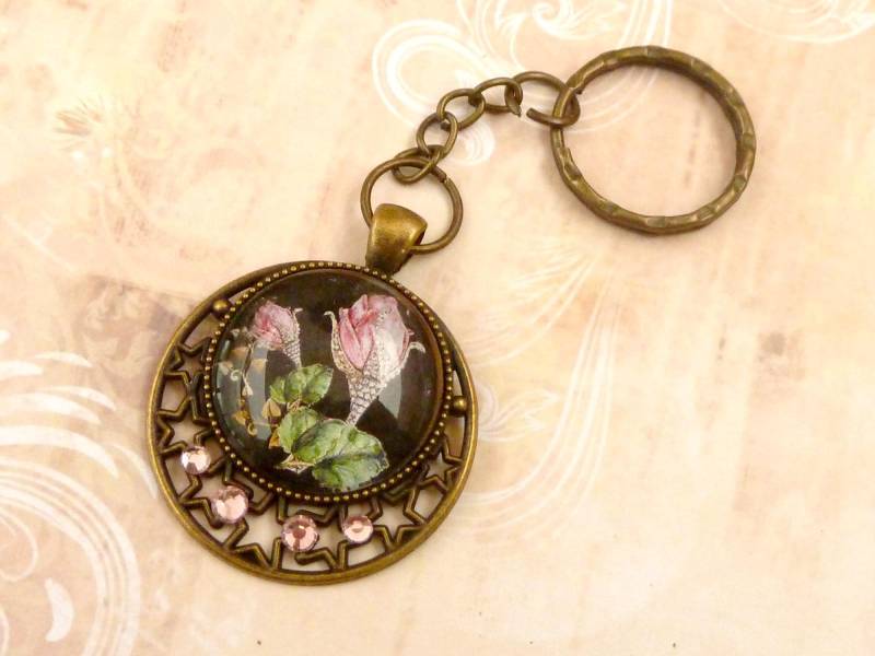Edler Schlüsselanhänger Mit Juwelenrose Und Stern Ornamenten Rosa Bronzefarben Geschenkidee Abitur, Führerschein Mädchen von Schmucktruhe