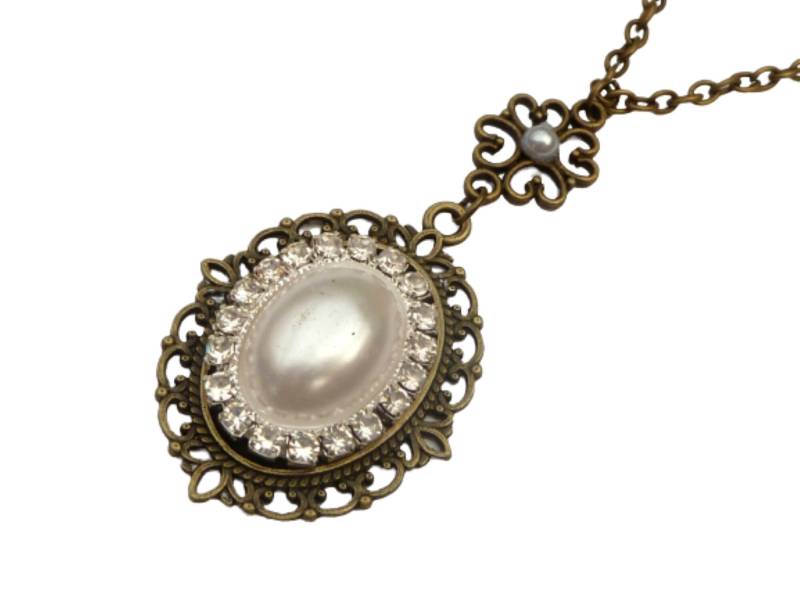 Elegante Halskette Mit Perle Und Strasskranz Antik Stil Schmuck Braut Hochzeit Festlicher Geschenkidee Frau von Schmucktruhe