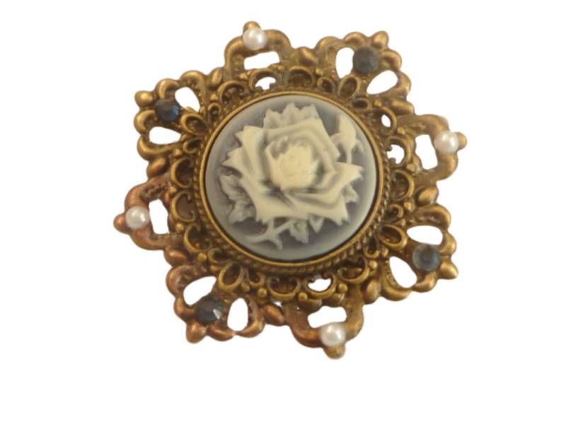 Elegante Kamee Brosche Mit Rose Dunkelblau Bronzefarben Reversschmuck Schal Taschenschmuck Geschenkidee Elegante Kamee Brosche Mit Rose Dunkelblau Bronzefarben Reversschmuck Schal Taschenschmuck Geschenkidee von Schmucktruhe