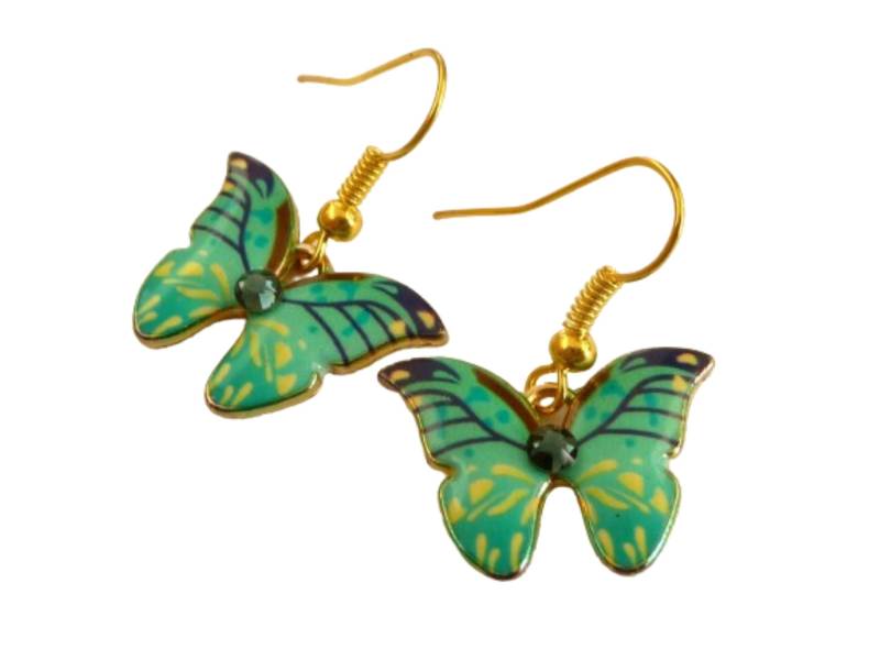 Emaille Schmetterling Ohrringe Dunkelblau Mintgrün Goldfarben Sommer Accessoire Mädchen Schmuck Geschenkidee Freundin von Schmucktruhe