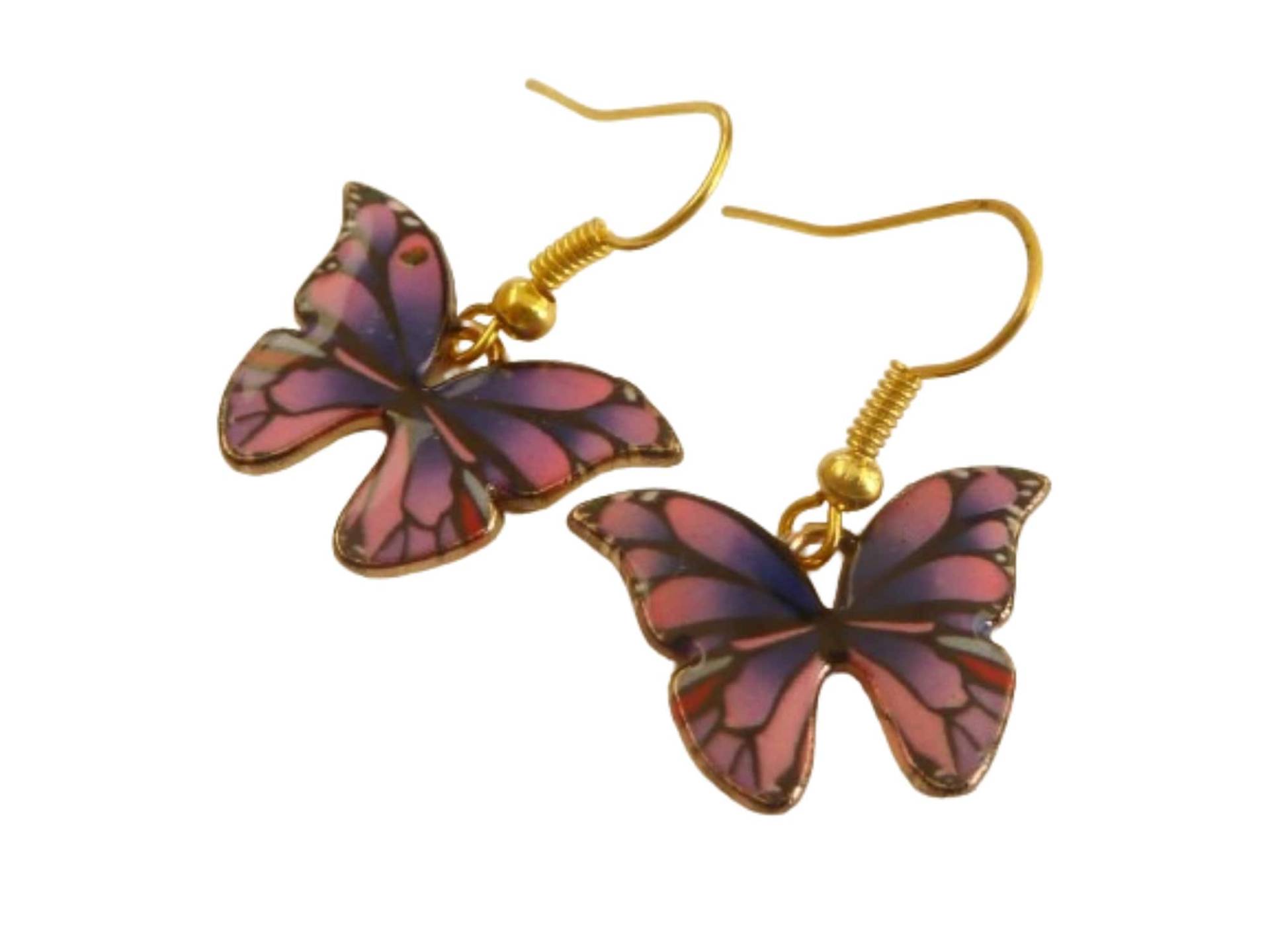 Emaille Schmetterling Ohrringe Lila Pink Goldfarben Sommer Accessoire Mädchen Schmuck Geschenkidee Freundin von Schmucktruhe