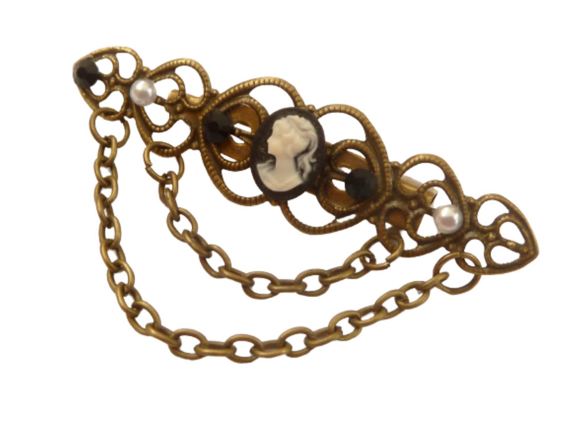 Filigrane Kamee Brosche Stabbrosche Schwarz Bronze Antik Stil Schmuck Dekolleteschmuck Taschenschmuck Kleine Geschenke von Schmucktruhe
