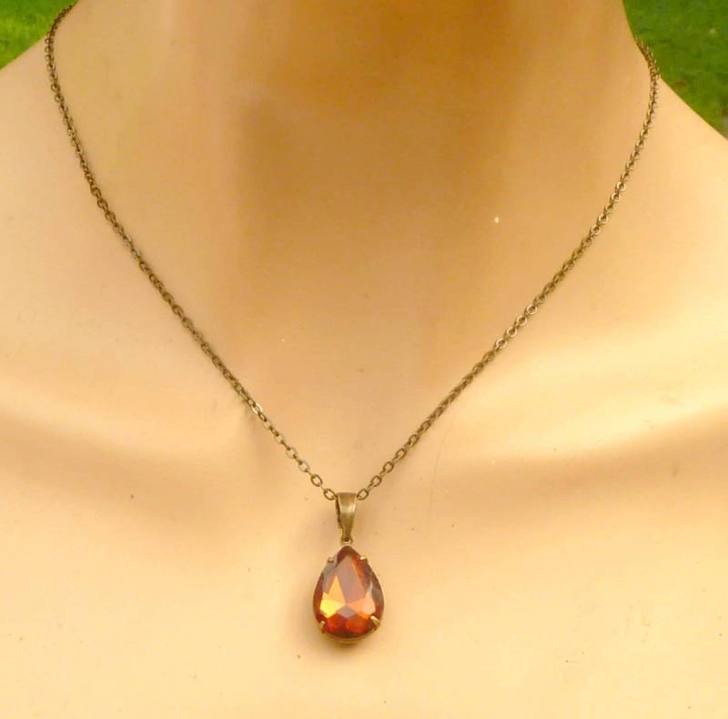 Funkelnde Glastropfen Halskette Braun Bronzefarben Schmuck Für Jeden Tag Geschenkidee Frau Freundin von Schmucktruhe