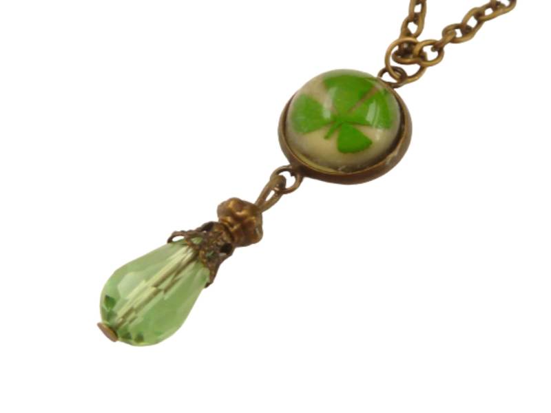 Glücksbringer Halskette Mit Echtem Vierblättrigen Kleeblatt Nachtleuchtend Grün Bronze Geschenkidee Frau Freundin von Schmucktruhe