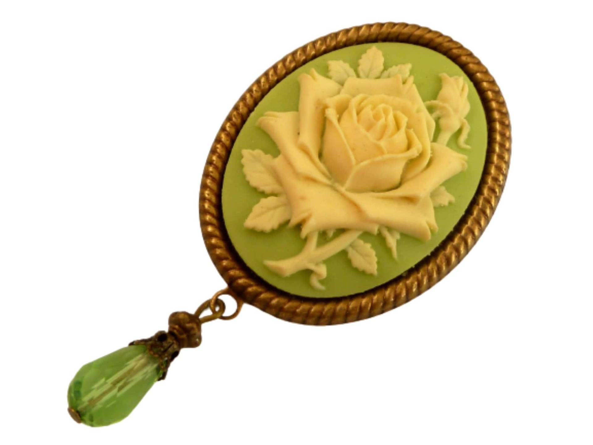 Große Brosche Im Vintage Stil Mit Rosen Kamee Grün Creme Messing Antik Schmuck Taschenschmuck Dekollete Revers von Schmucktruhe