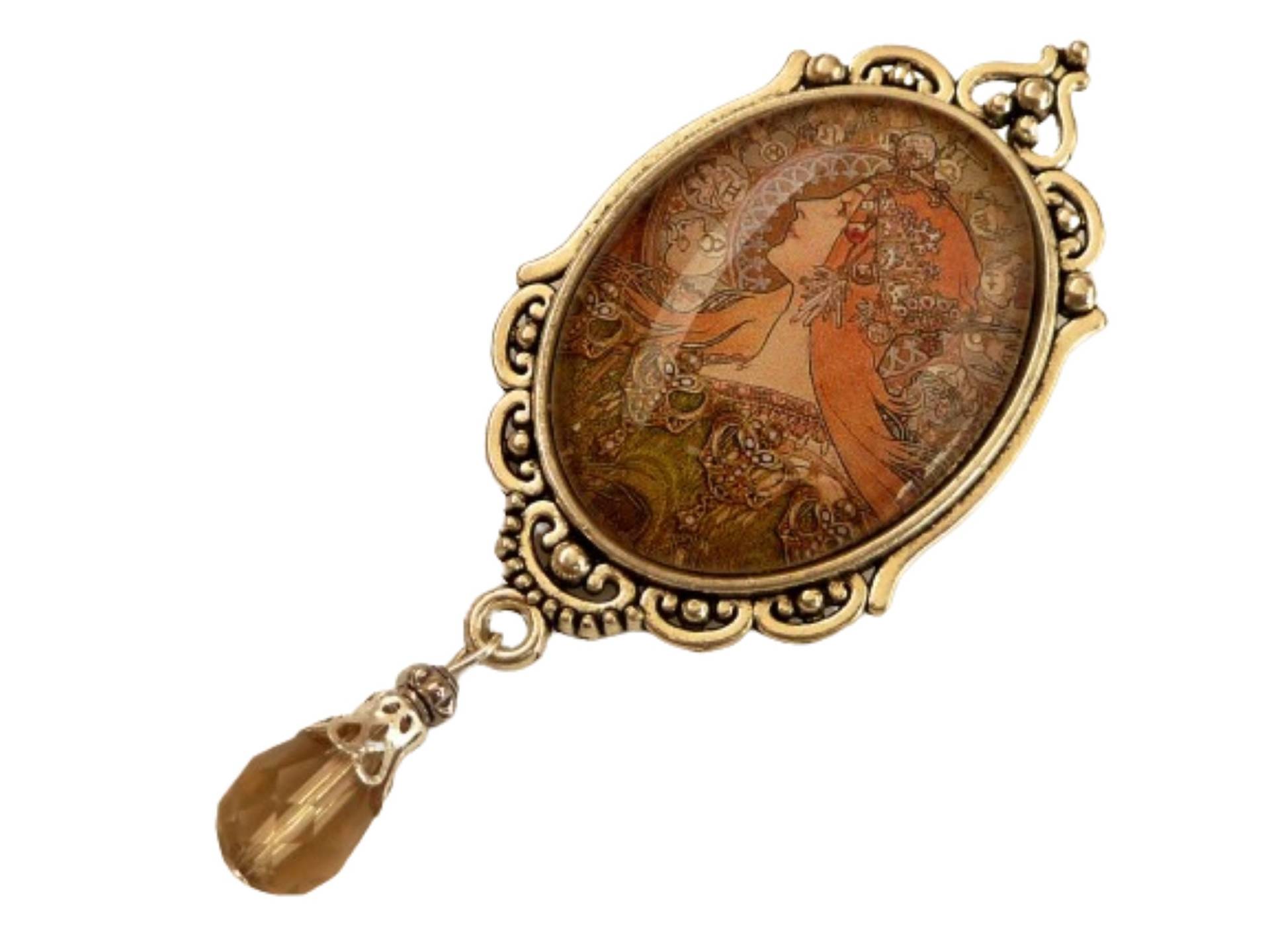 Große Brosche Mit Jugendstil Motiv Braun Grün Silberfarben Reversschmuck Taschenschmuck Antik Stil Schmuck Geschenkidee Frau von Schmucktruhe