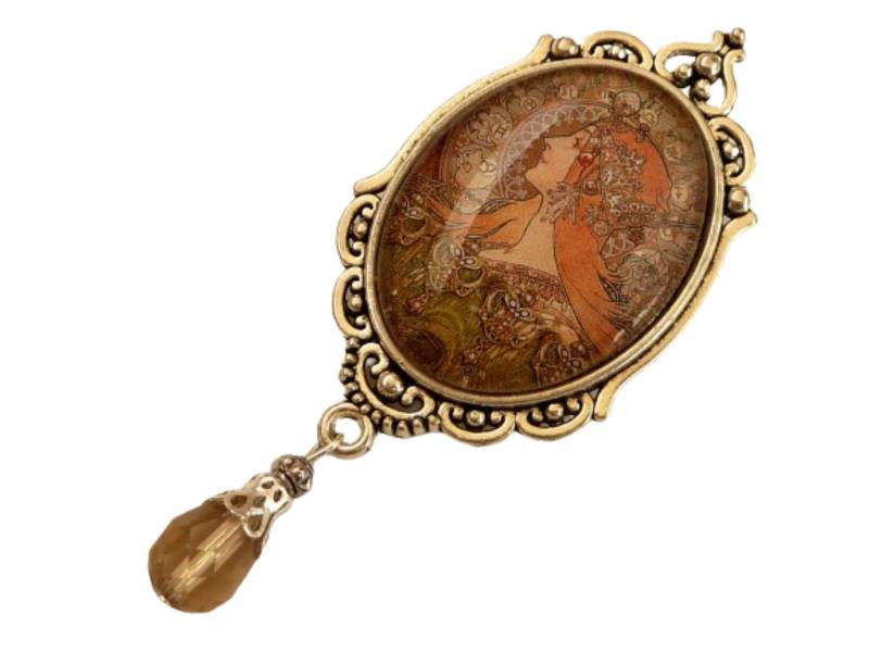Große Brosche Mit Jugendstil Motiv Braun Grün Silberfarben Reversschmuck Taschenschmuck Antik Stil Schmuck Geschenkidee Frau von Schmucktruhe