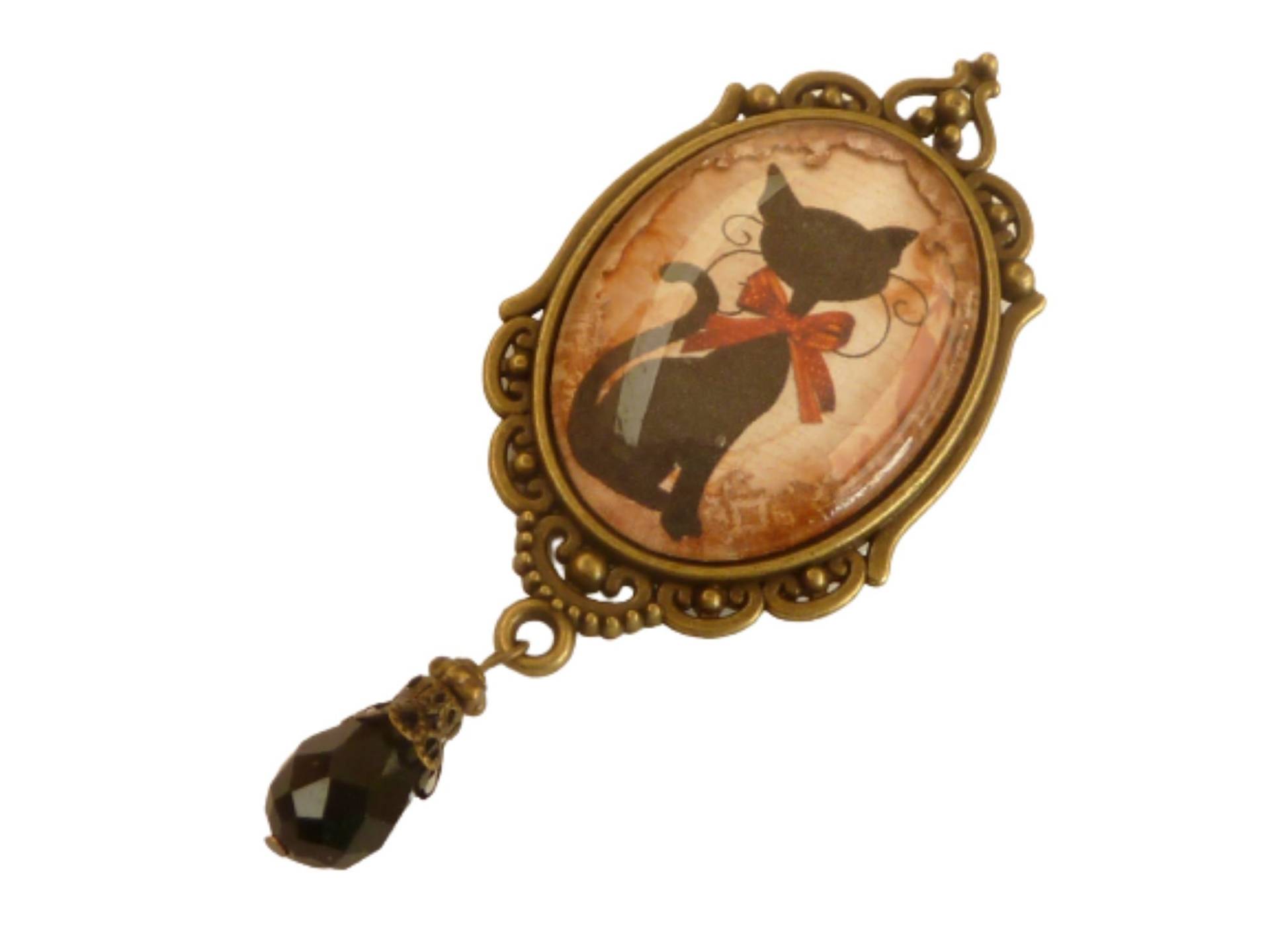 Große Brosche Mit Katze Motiv Schwarz Bronzefarben Dekollete Revers Schmuck Schal Taschenschmuck Geschenkidee Mädchen von Schmucktruhe