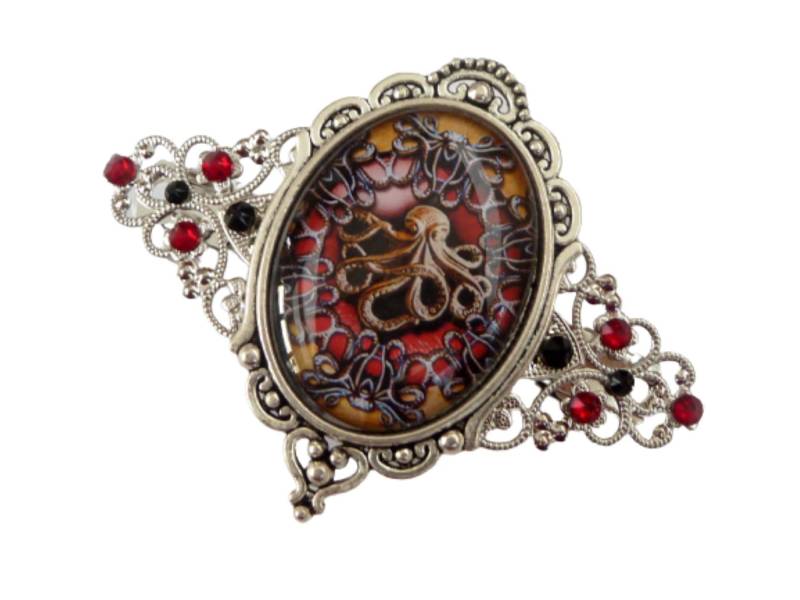 Große Haarspange Mit Krake Motiv Silberfarben Steampunk Stil Schmuck Geschenkidee Frau von Schmucktruhe