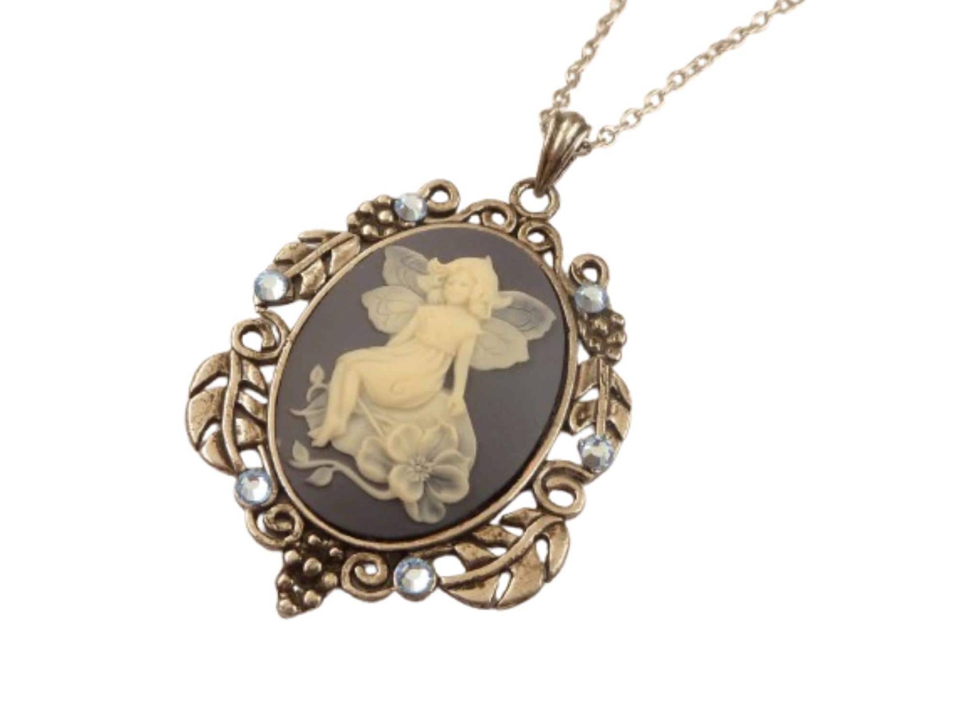 Große Kamee Halskette Mit Elfe Und Blattranken Blau Antiksilber Unikat Schmuck Geschenkidee Frau Freundin von Schmucktruhe