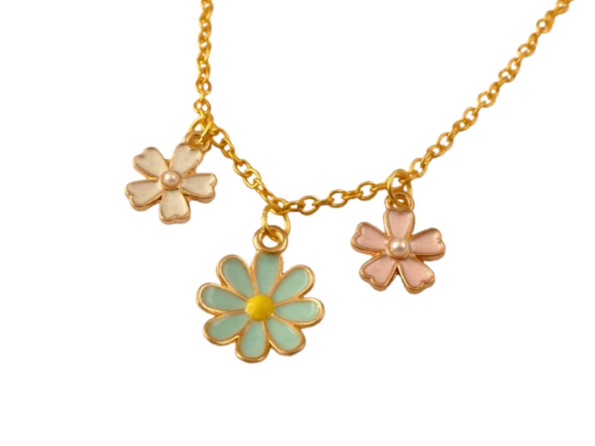 Halskette Mit Emaillierten Blüten in Pastelltönen Goldfarben Mädchen Schmuck Geschenkidee Valentinstag Frau Freundin von Schmucktruhe