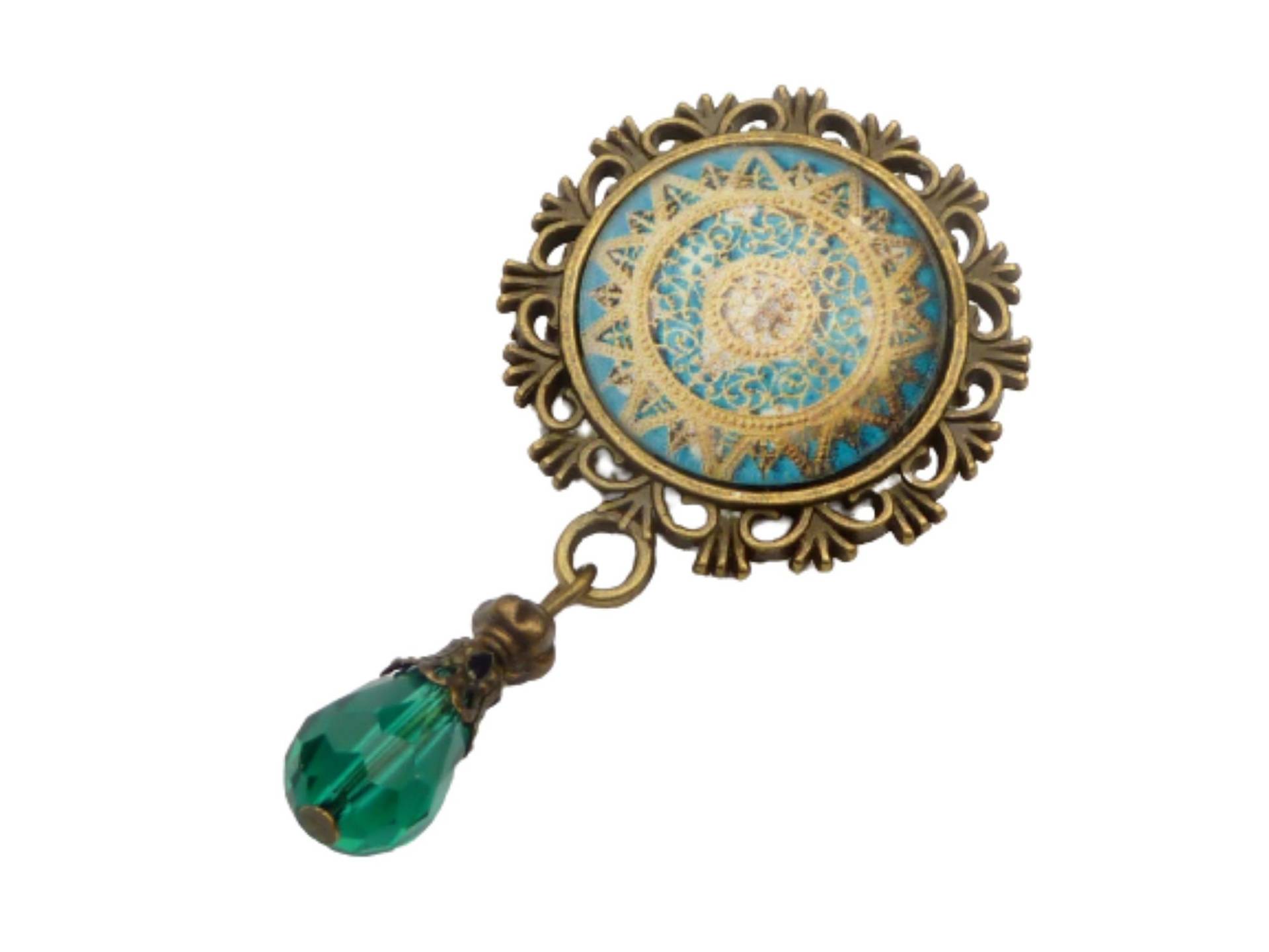 Kleine Brosche Mit Spitze Motiv Türkis Bronzefarben Revers Schmuck Hut Taschenschmuck Kleine Geschenke von Schmucktruhe