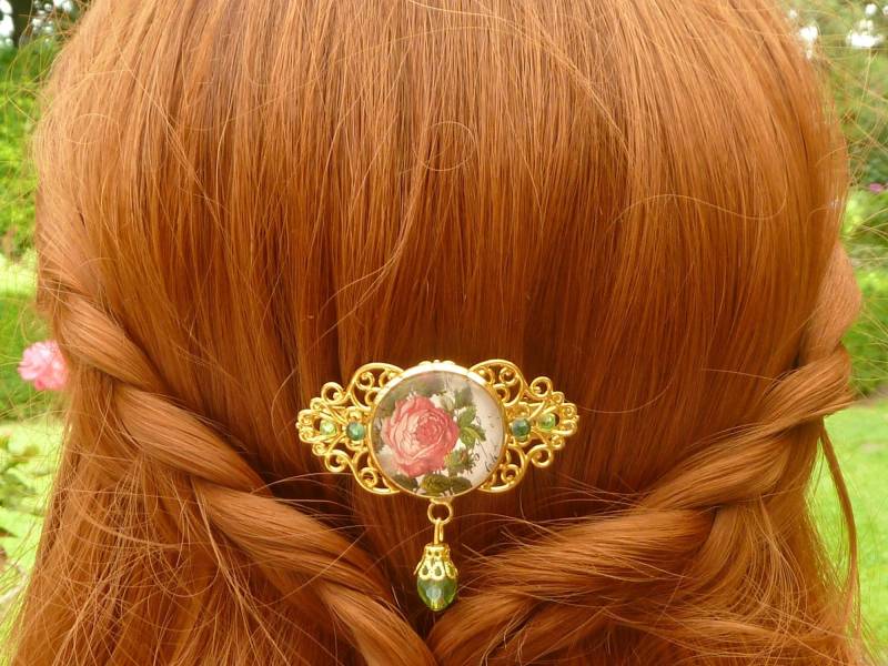 Kleine Haarspange Im Nostalgie Stil Mit Vintage Rose Rosa Goldfarben Zopf Haar Accessoire Geschenkidee Frau Freundin von Schmucktruhe