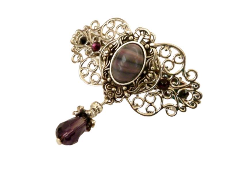 Kleine Haarspange Mit Glascabochon Lila Silberfarben Zopf Accessoire Geschenkidee Mädchen von Schmucktruhe