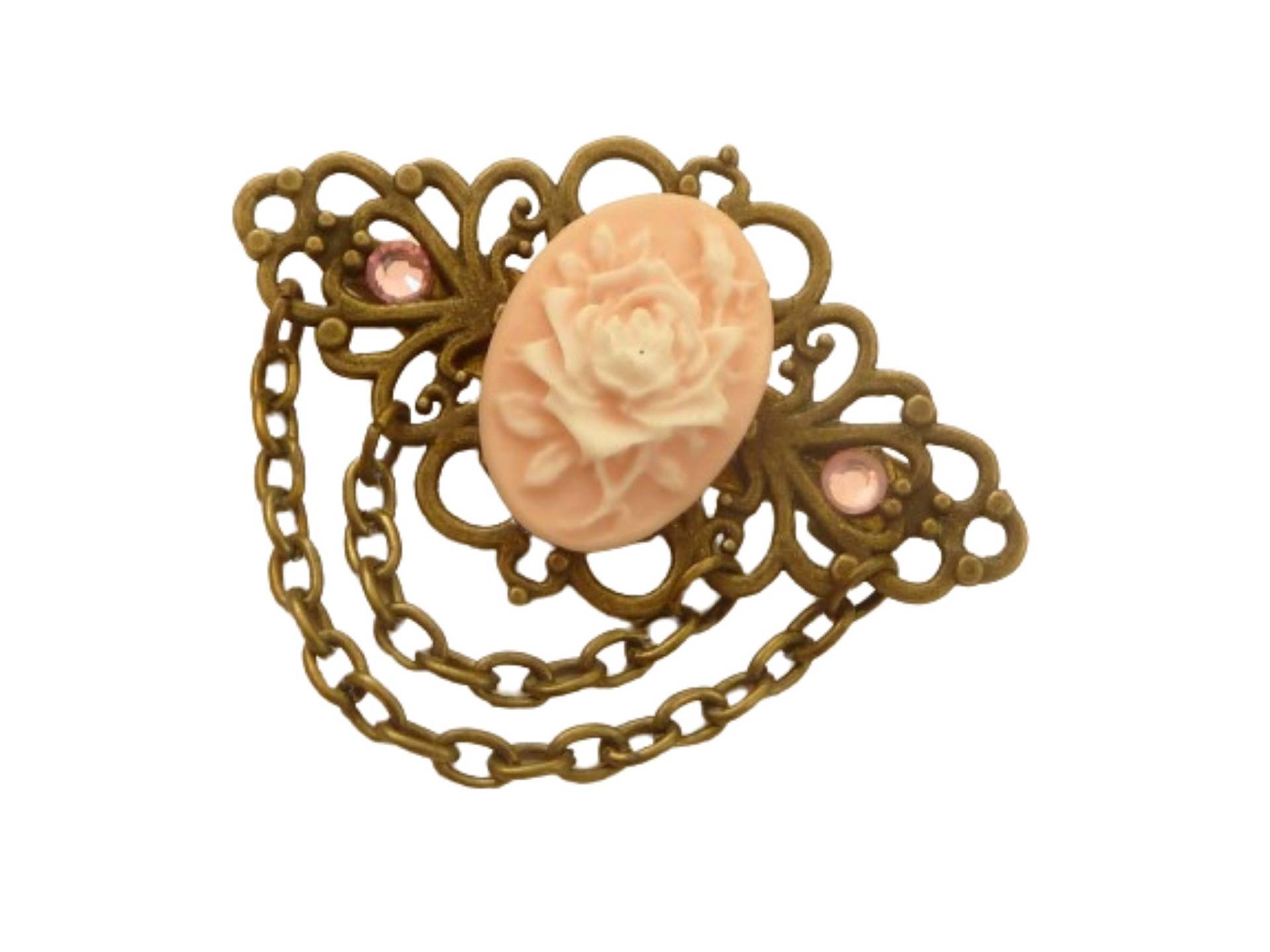 Kleine Kamee Brosche Mit Rose Rosa Bronzefarben Antik Stil Schmuck Schal Taschenschmuck Geschenkidee Freundin von Schmucktruhe