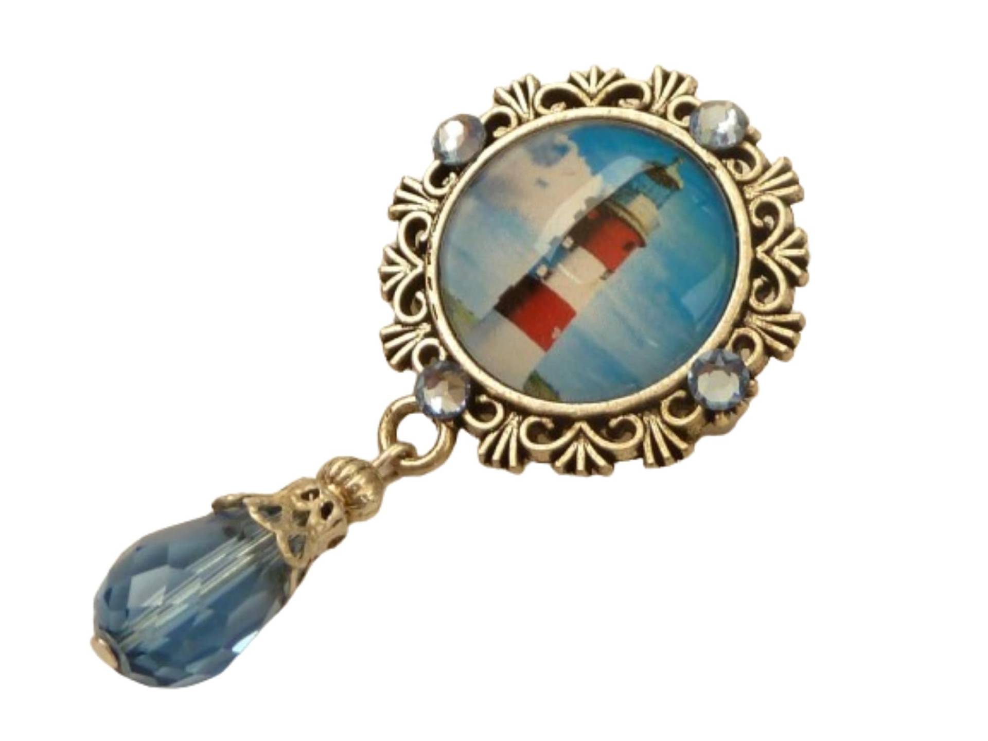 Maritime Kleine Brosche Mit Leuchtturm Blau Silberfarben Schal Schmuck Taschenschmuck Geschenkidee Frau Freundin von Schmucktruhe
