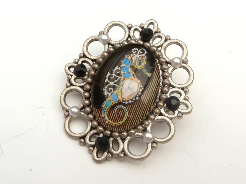 Maritime Unikat Brosche Mit Seepferdchen Schwarz Silber Dekollete Schmuck Revers Hut Geschenkidee Frau von Schmucktruhe