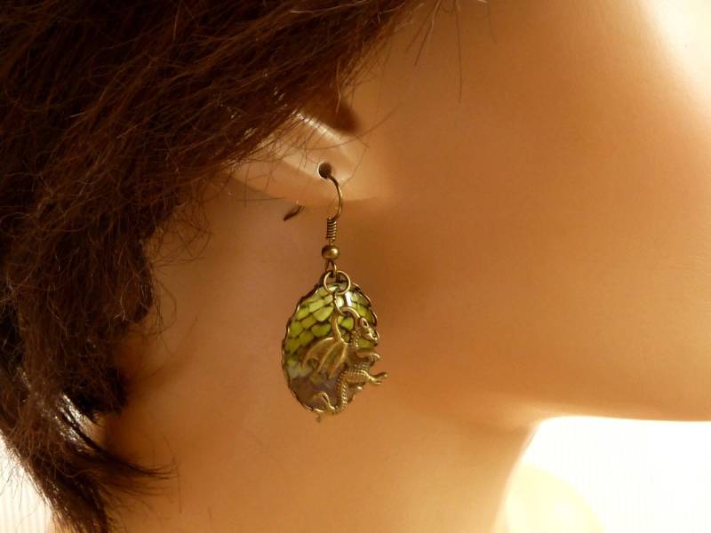 Ohrringe Mit Drachenschuppen Und 3D Drachen Grün Bronzefarben Mittelalter Stil Schmuck Geschenkidee Mädchen von Schmucktruhe