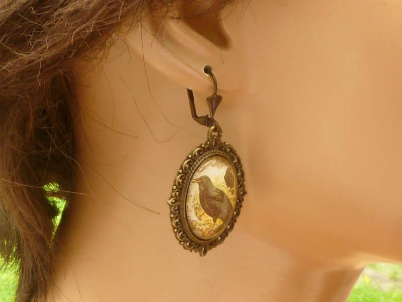 Ohrringe Mit Rabe Motiv Bronzefarben Gothic Stil Glas Cabochons Vogel Geschenk Mädchen von Schmucktruhe