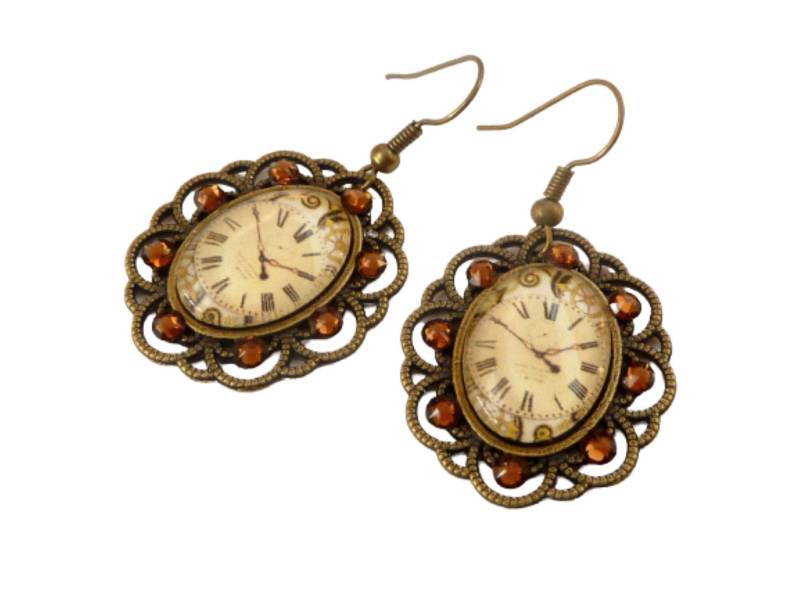 Ohrringe Mit Uhr Motiv Steampunk Schmuck Braun Bronzefarben Geschenkidee Frau von Schmucktruhe
