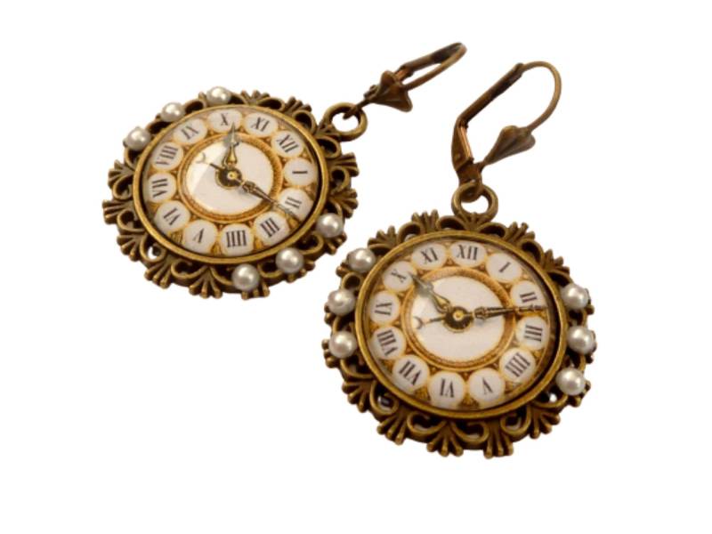Runde Ohrringe Mit Uhr Motiv Bronzefarben Steampunk Schmuck Accessoire Geschenkidee Mädchen von Schmucktruhe