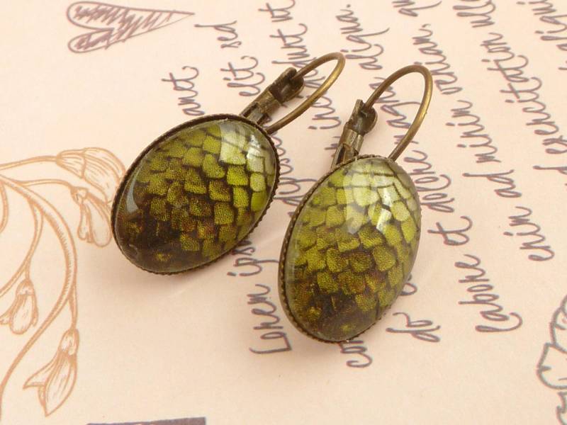 Schlichte Ohrringe Mit Drachenschuppen Motiv Mittelalter Larp Schmuck Grün Bronzefarben Mädchen Geschenkidee von Schmucktruhe