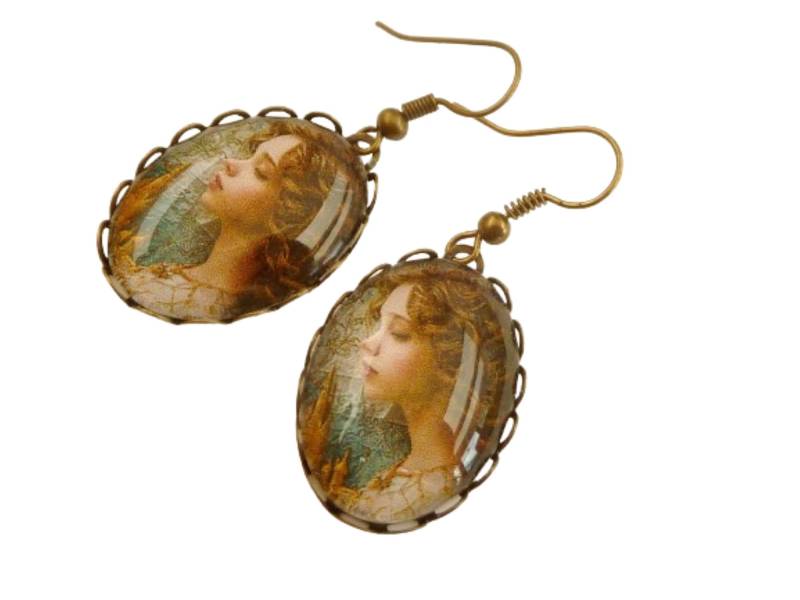 Schlichte Ohrringe Mit Märchenprinzessin Und Schloß Bronzefarben Cabochonschmuck Mädchen Geschenkidee Freundin von Schmucktruhe