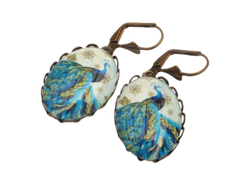Schlichte Ohrringe Mit Pfau Motiv Blau Bronzefarben Jugendstil Inspirierter Schmuck Geschenkidee Beste Freundin von Schmucktruhe