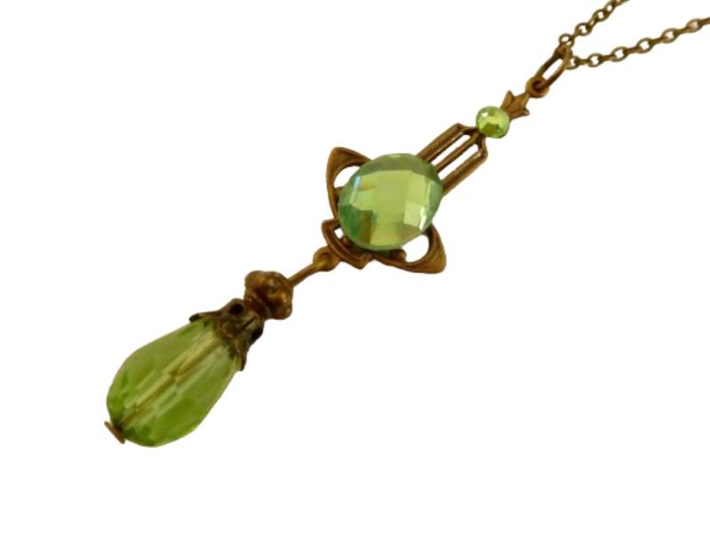 Unikat Halskette Im Jugendstil Design Grün Bronzefarben Oxidiertes Messing Geschenkidee Frau Freundin von Schmucktruhe