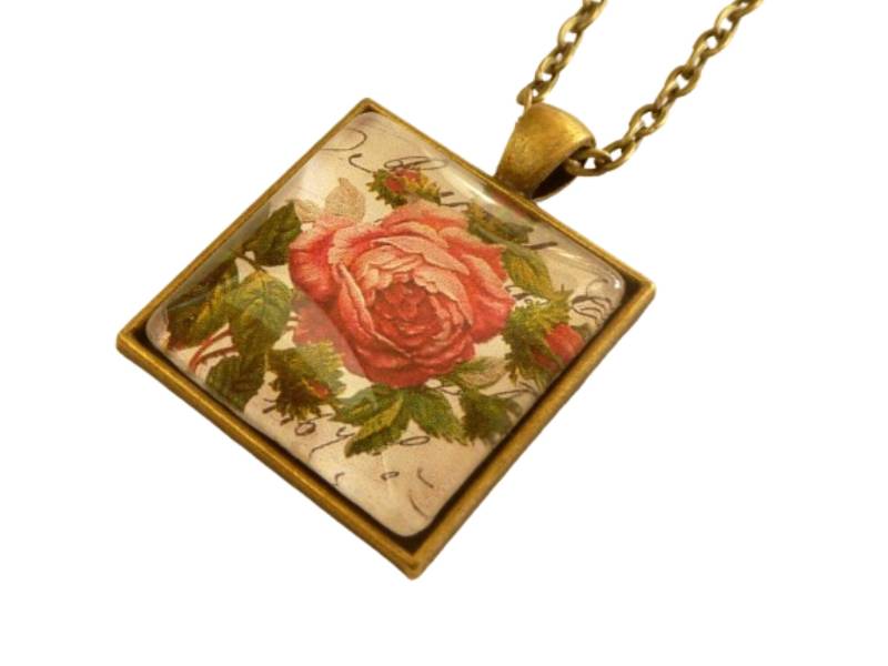 Viereckige Halskette Mit Hübschem Motiv Vintage Rose Bronzefarben Ideale Geschenkidee Für Die Beste Freundin Geburtstag Geschenk von Schmucktruhe