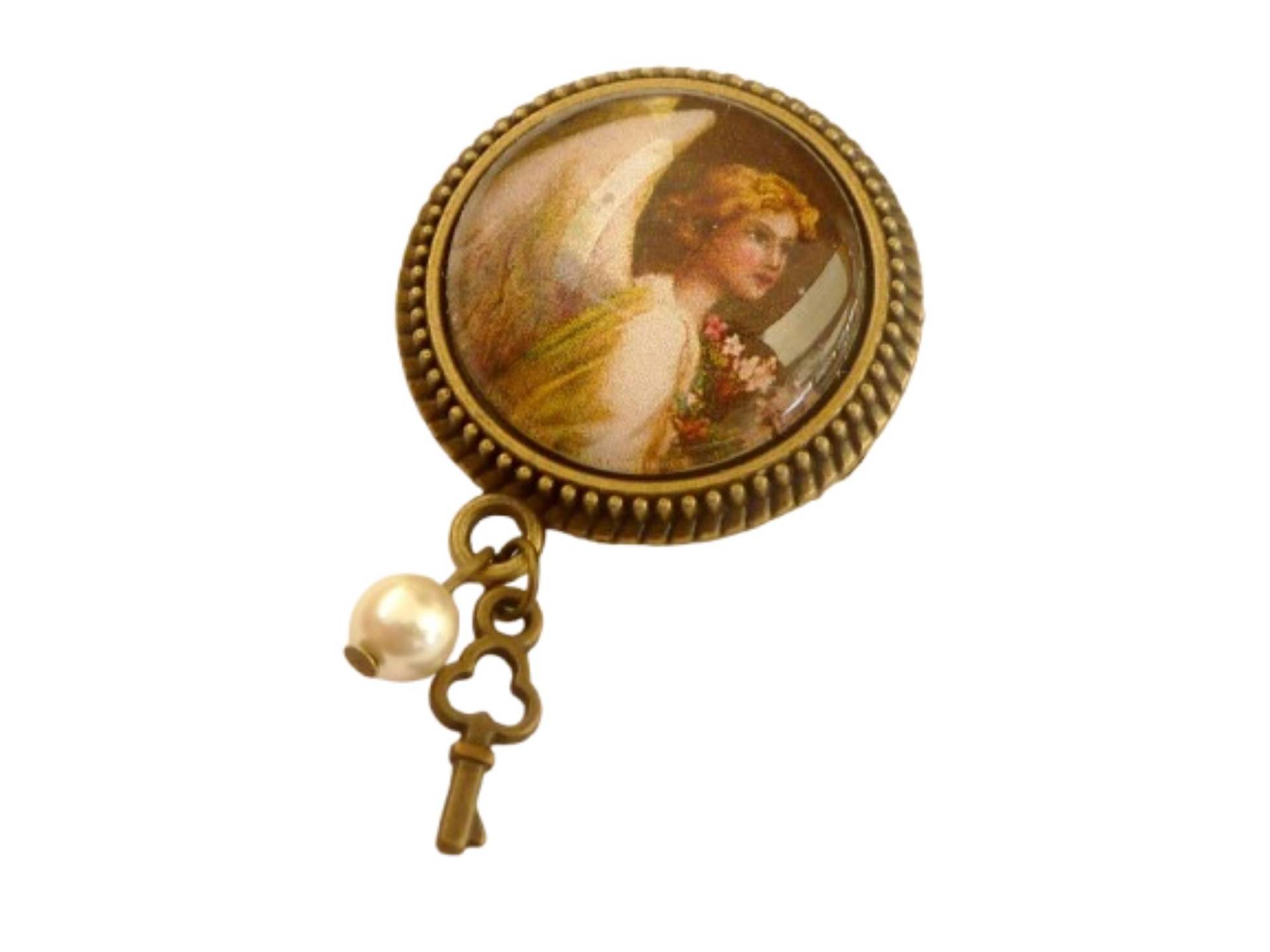 Weihnachtliche Brosche Mit Edlem Engel Motiv, Weiß Bronzefarben, Advent Schmuck, Taschenschmuck, Schal Brosche, Geschenkidee Frau von Schmucktruhe