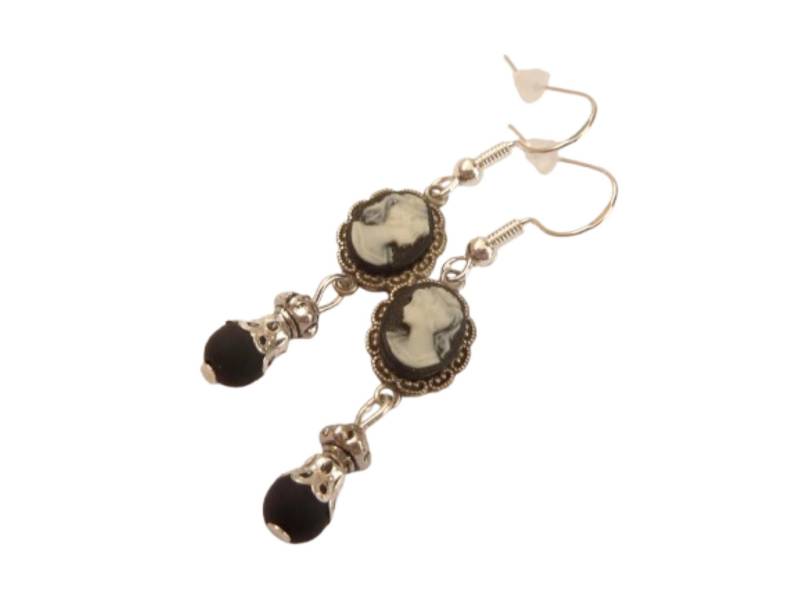 Zierliche Kamee Ohrringe Mit Dame Schwarz Silberfarben 925Er Sterling Silber Ohrhaken Unikat Schmuck Geschenkidee Frau Freundin von Schmucktruhe