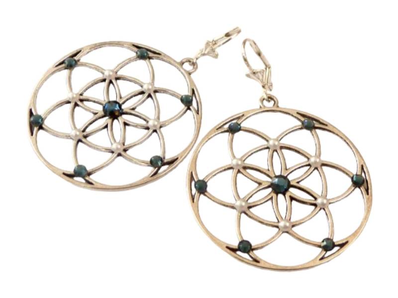 xxl Ohrringe Blütenform Dunkelblau Silberfarben, Großer Runder Ohrschmuck, Weihnachtsgeschenk Mädchen von Schmucktruhe