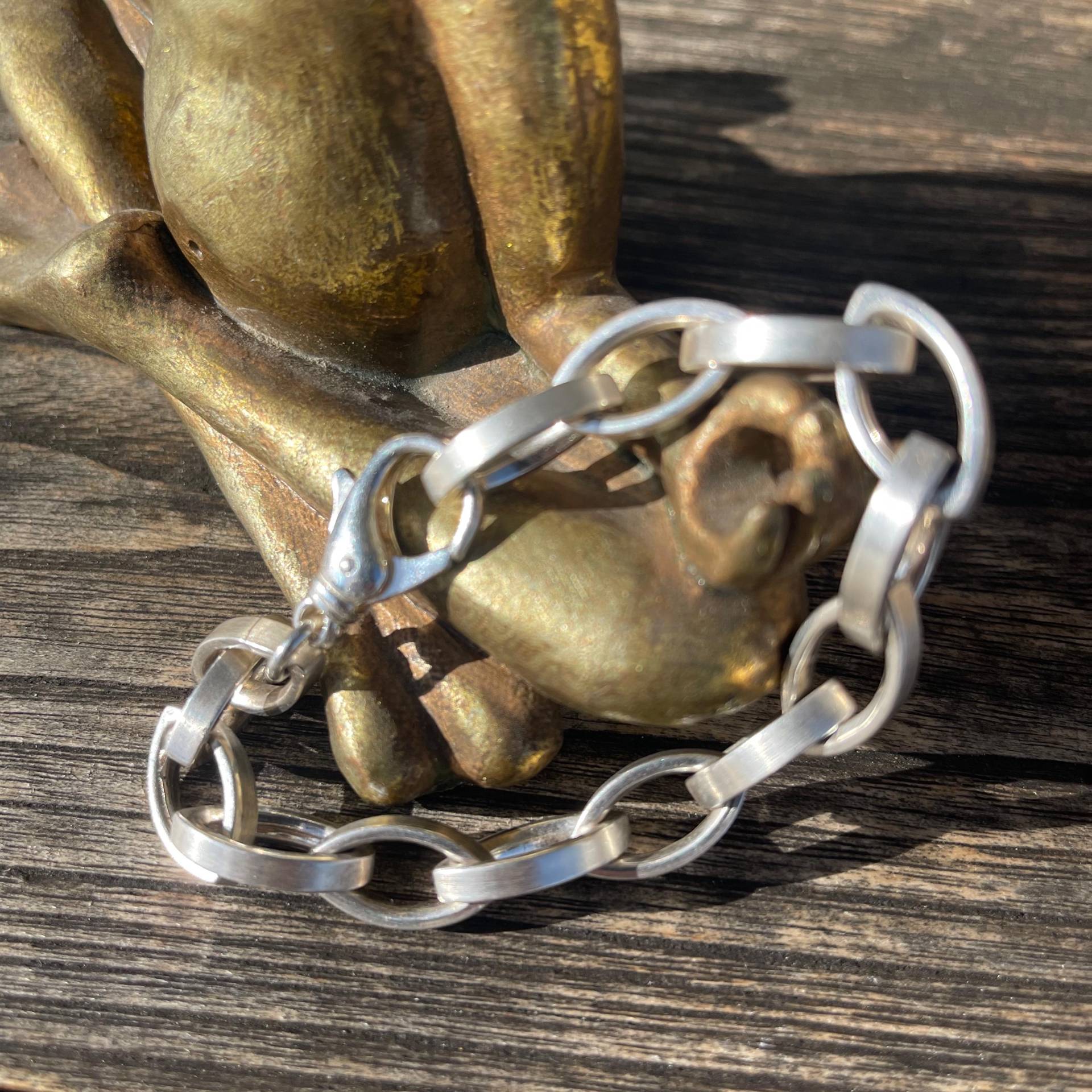 Silberglanz Ausdrucksstarke Arm-Kette Aus Massiven Poliert/ Mattierten Gliedern, 925 Silber von SchmuckundSteine