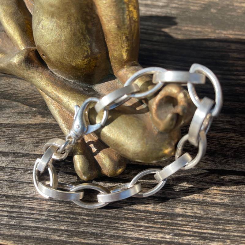 Silberglanz Ausdrucksstarke Arm-Kette Aus Massiven Poliert/ Mattierten Gliedern, 925 Silber von SchmuckundSteine