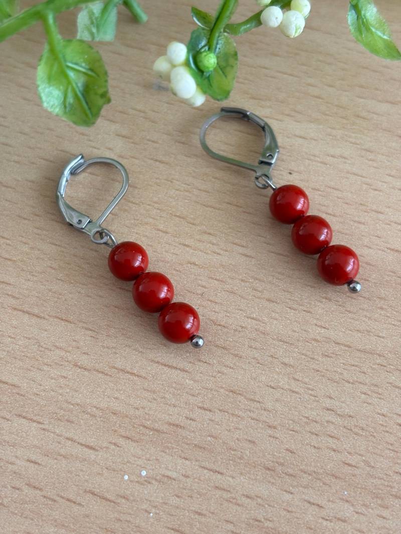 Brisur Koralle Hängeohrringe - Handgefertigt Aus Edelstahl von Schmuckvomfeinsten