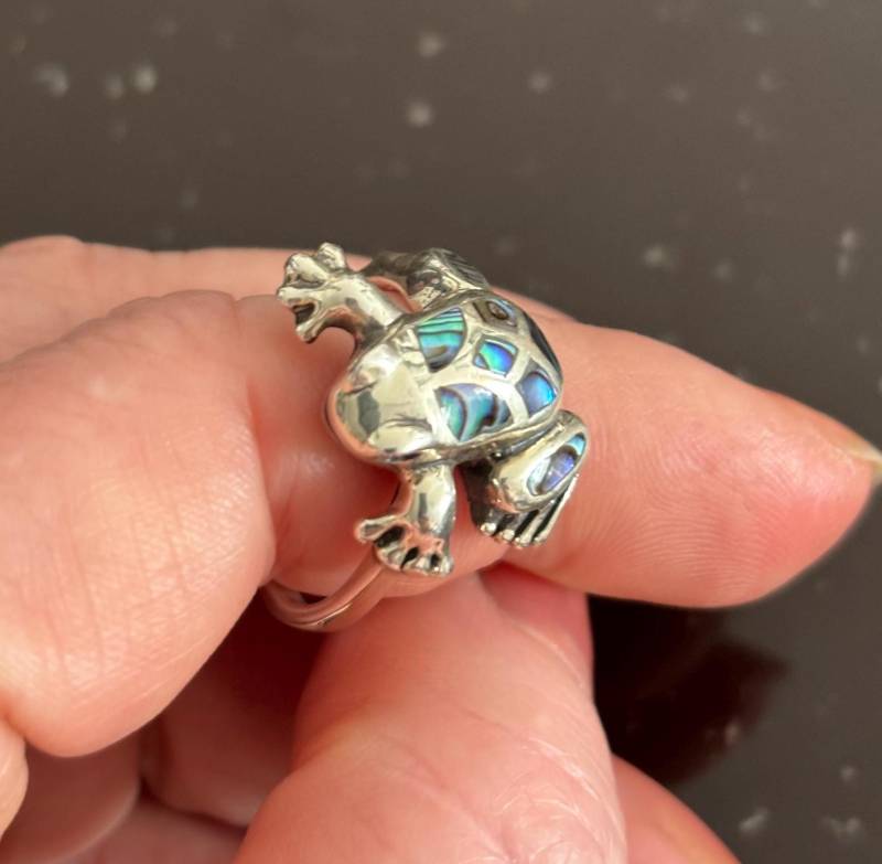 Einzigartiger 925 Silber Frosch Motiv Abalone Perlenring Gr.19 von Schmuckvomfeinsten