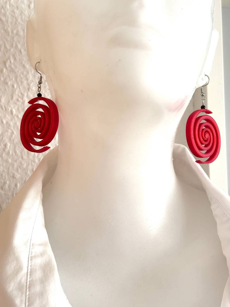 Handgefertigte Ohrringe Aus 3D - Druck Rote Farbe Edelstahl Verschluss von Schmuckvomfeinsten