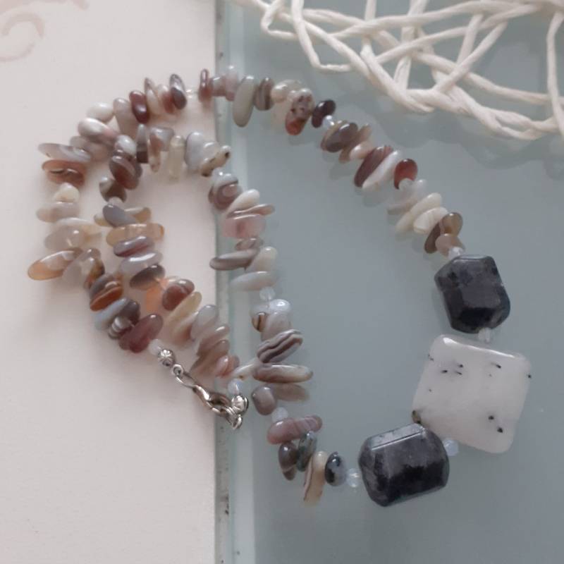 Unikat Halskette Steine Achat Labradorit von Schmuckvomfeinsten