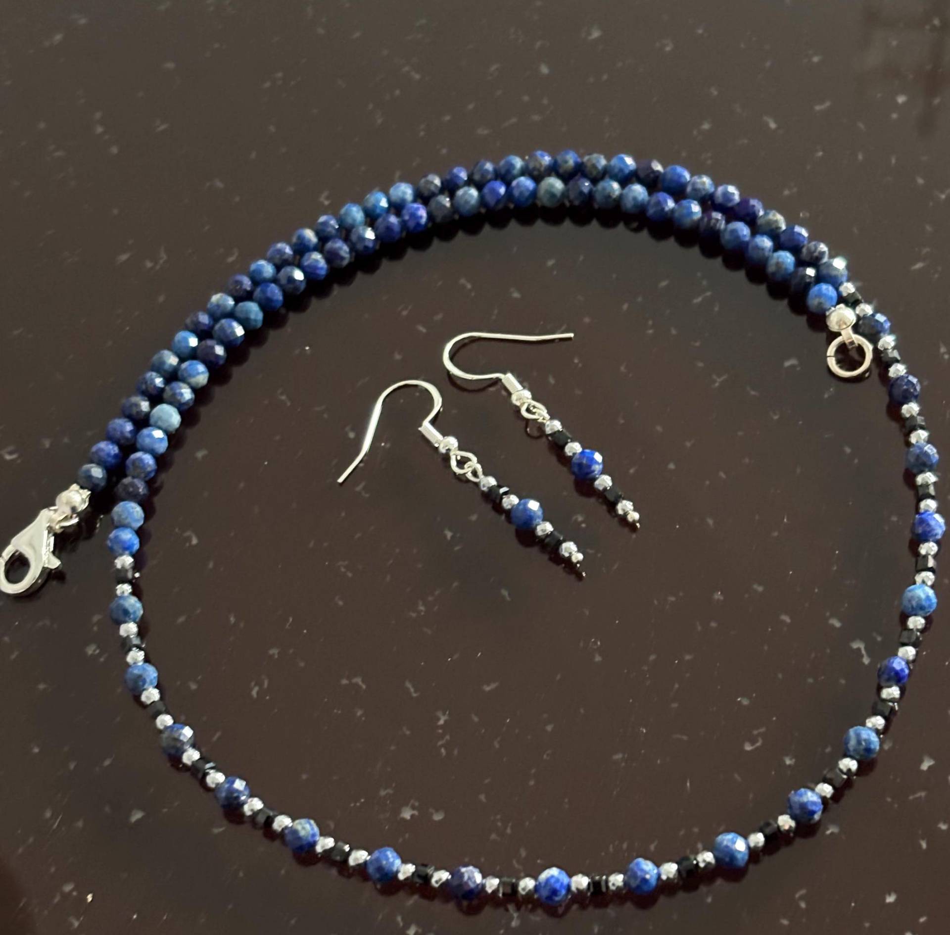 Unikat Kette Ohrringe Lapis Lazuli Spinell 925 Silber Verschluss von Schmuckvomfeinsten