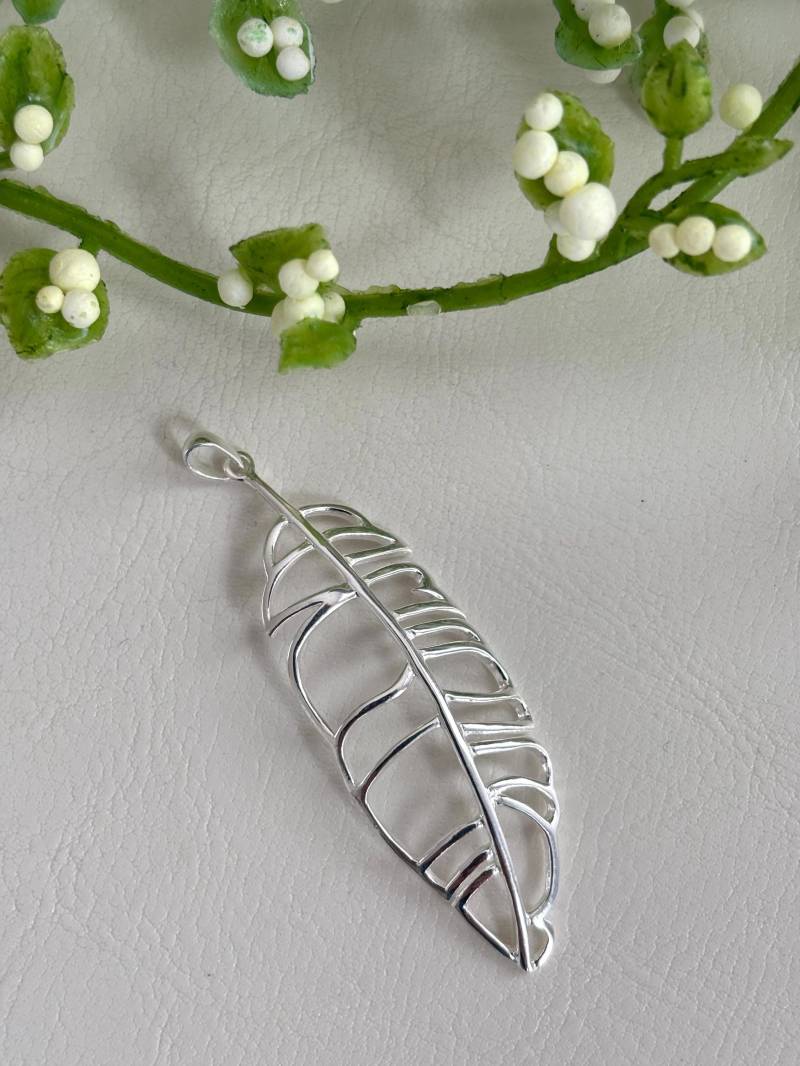 Von Der Natur Inspirierter Blattsilberanhänger 1, 5 5, 5 cm 925 Silber Poliert von Schmuckvomfeinsten