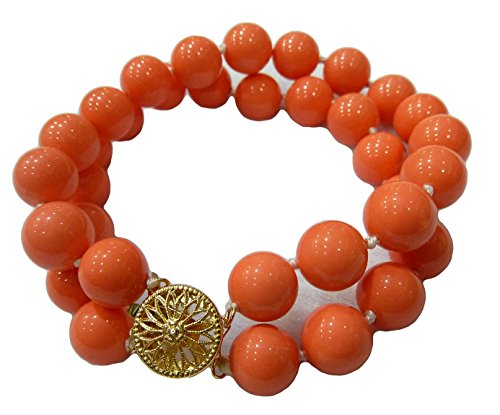 Schmuckwilli 2-reihig Perlenarmband für Damen & Mädchen - 20cm Länge mit 8mm großen orangen runden Perlen - Elegante Armband mit Muschelkernperlen MK Perlen für jeden Anlass - Perlenarmreife Frauen von Schmuckwilli