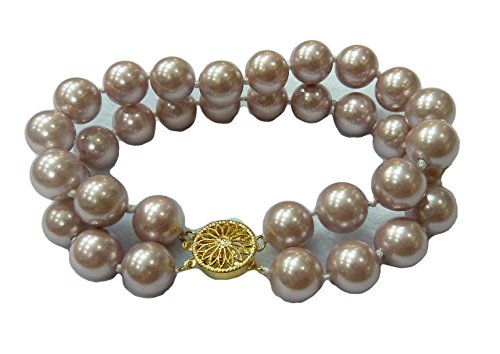 Schmuckwilli 2-reihig Perlenarmband für Damen & Mädchen - 20cm Länge mit 8mm großen violetten runden Perlen - Elegante Armband mit Muschelkernperlen MK Perlen für jeden Anlass - Perlenarmreife Frauen von Schmuckwilli